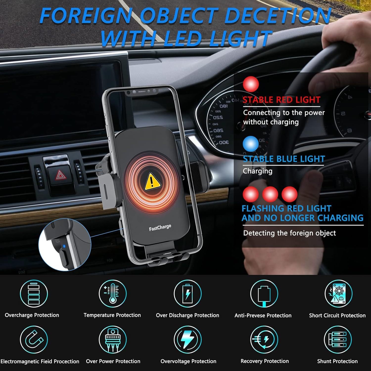 Car Wireless Charger Bracket with Smart Sensor 15W Fast Charging