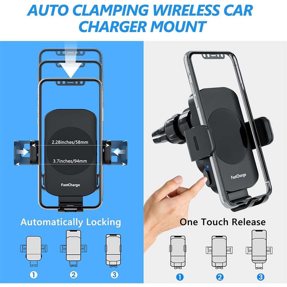 Car Wireless Charger Bracket with Smart Sensor 15W Fast Charging